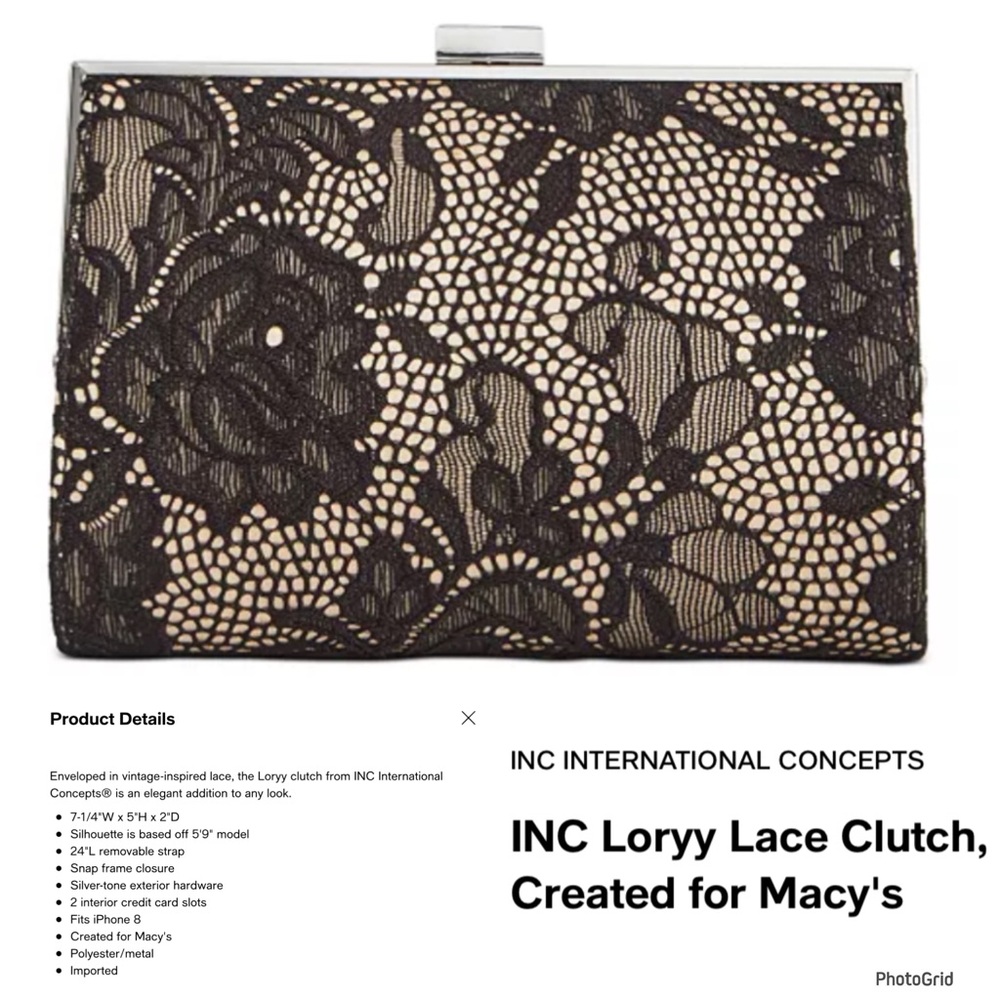 INC Loryy lace black clutch crossbody purse NWT